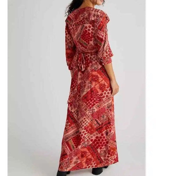 NWT FREE PEOPLE lennon maxi ruffle dress in primrose combo size small - Picture 6 of 16